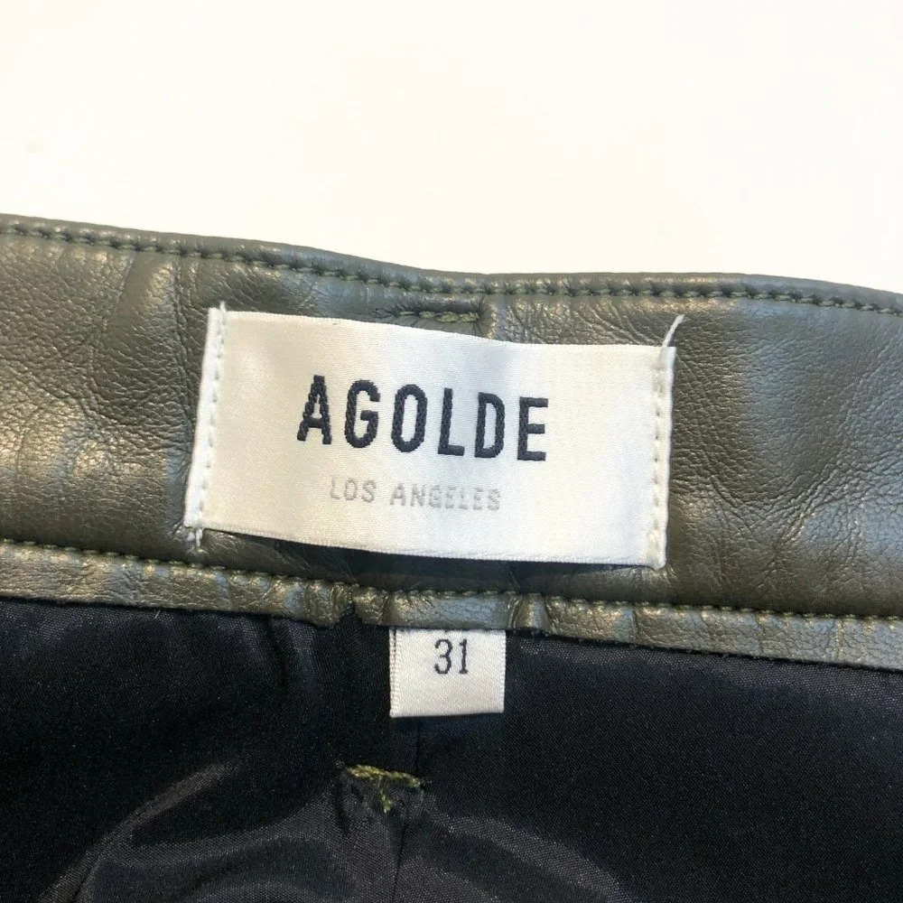 AGOLDE 100% Recycled Leather 90's Pinch Waist Green Straight Leg Pants 31 NWT - Picture 10 of 12